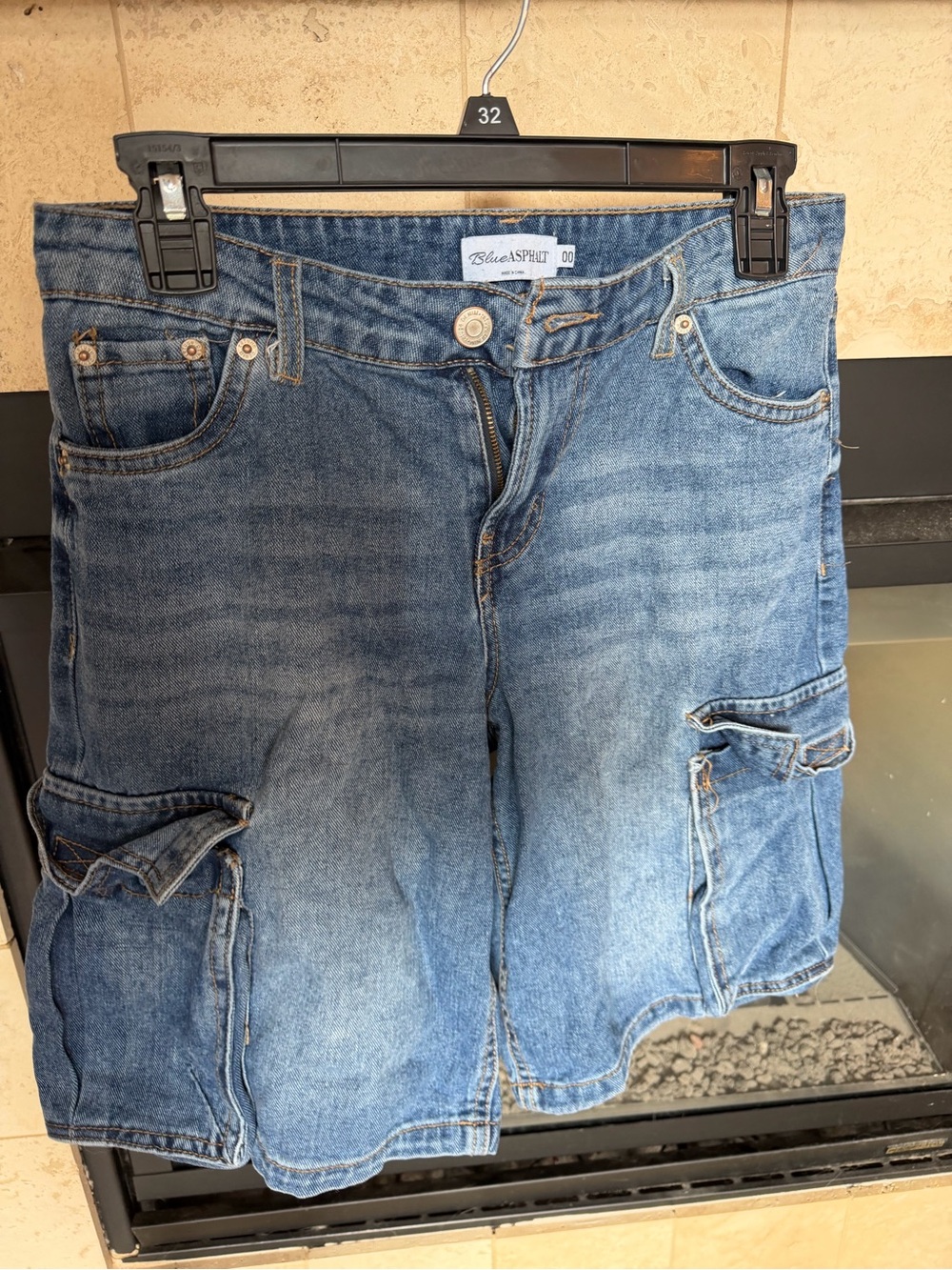Blue Asphalt Light Blue Denim Cargo Jean Shorts for Women
